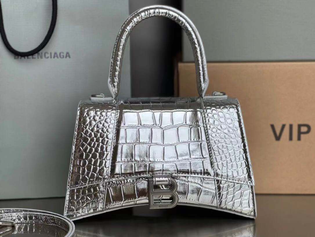 WOMEN'S HOURGLASS SMALL TOP HANDLE BAG Crocodile Silver High