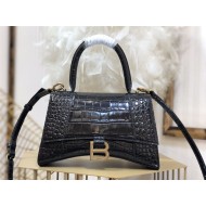 WOMEN'S HOURGLASS SMALL TOP HANDLE BAG Crocodile Black High