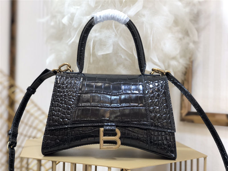 WOMEN'S HOURGLASS SMALL TOP HANDLE BAG Crocodile Black High