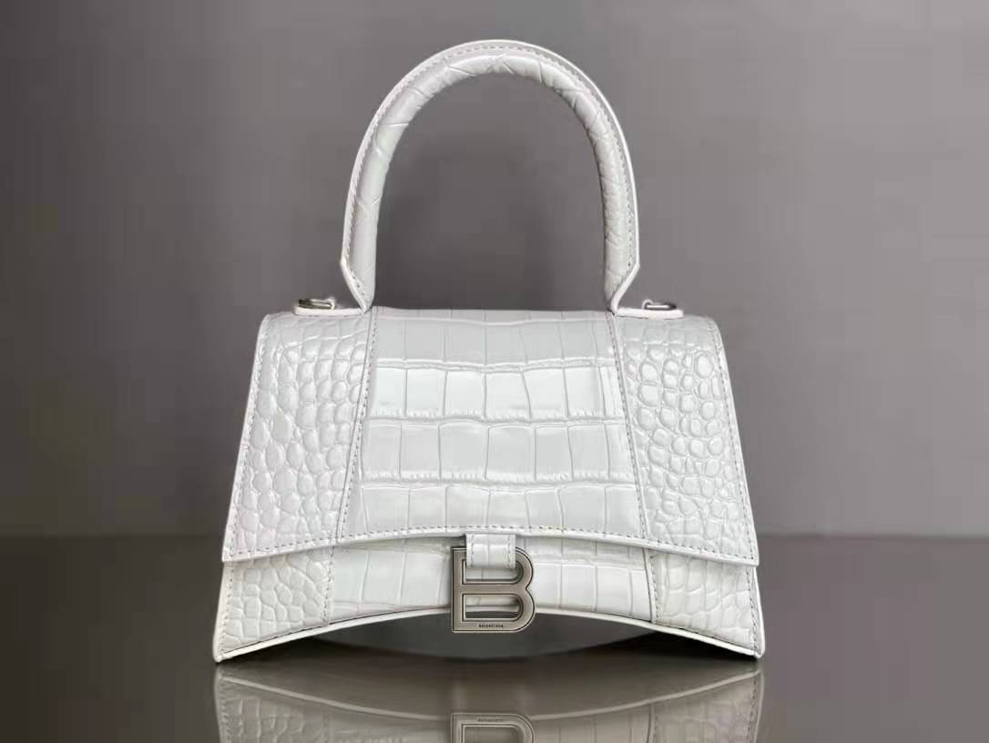 WOMEN'S HOURGLASS XS TOP HANDLE BAG Crocodile White High