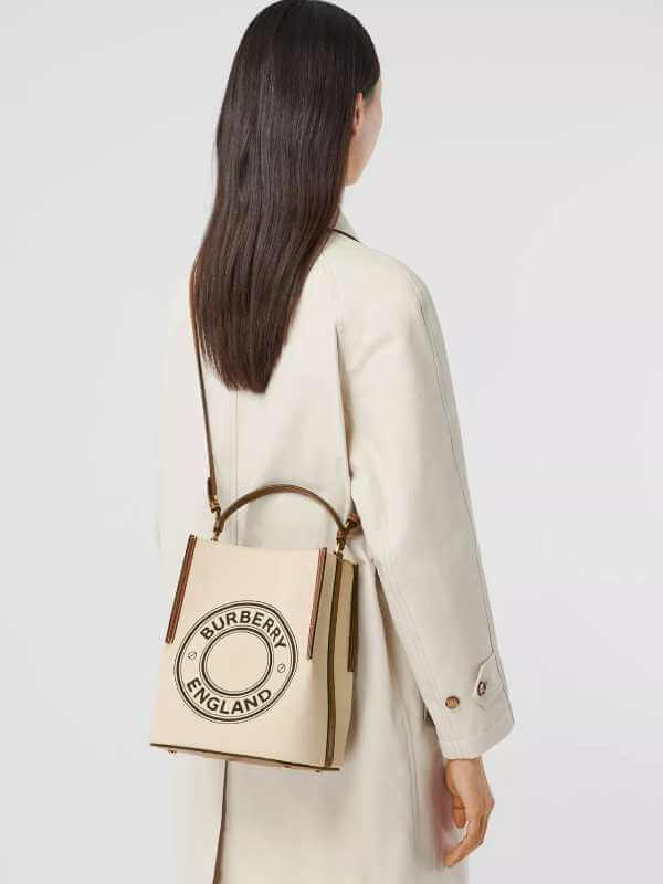 Small Logo Graphic Cotton Canvas Peggy Bucket Bag High