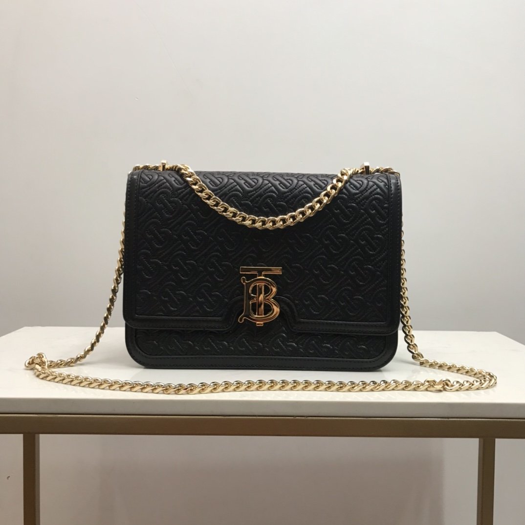 Medium Quilted Monogram Lambskin TB Bag Black High