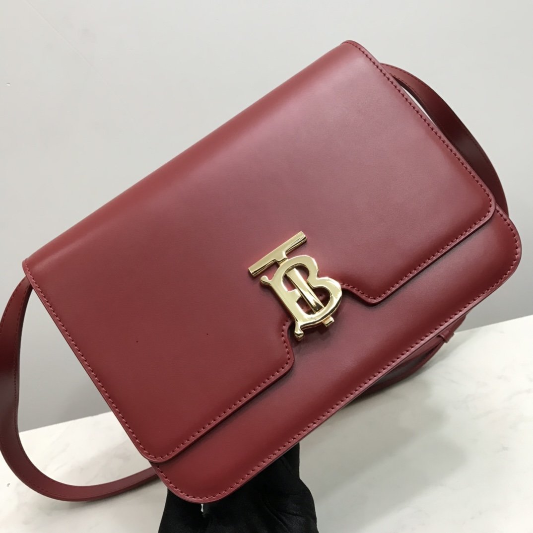 Medium Leather TB Bag Burgundy High