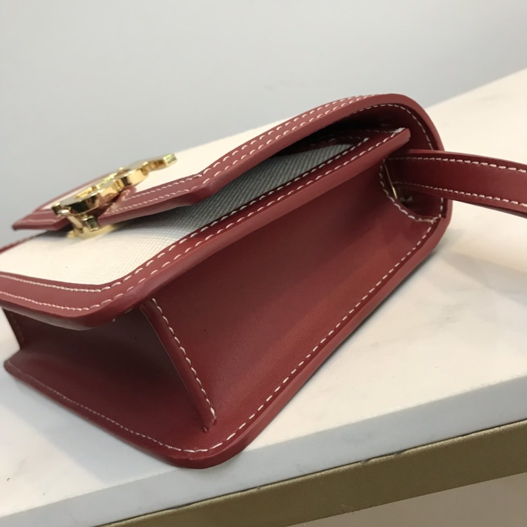 Mini Two-tone Canvas and Leather TB Bag Burgundy High