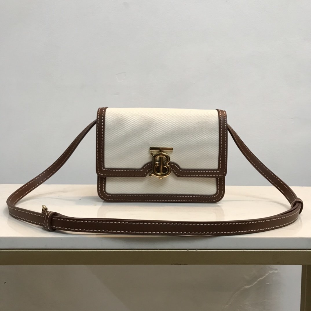 Mini Two-tone Canvas and Leather TB Bag Brown High