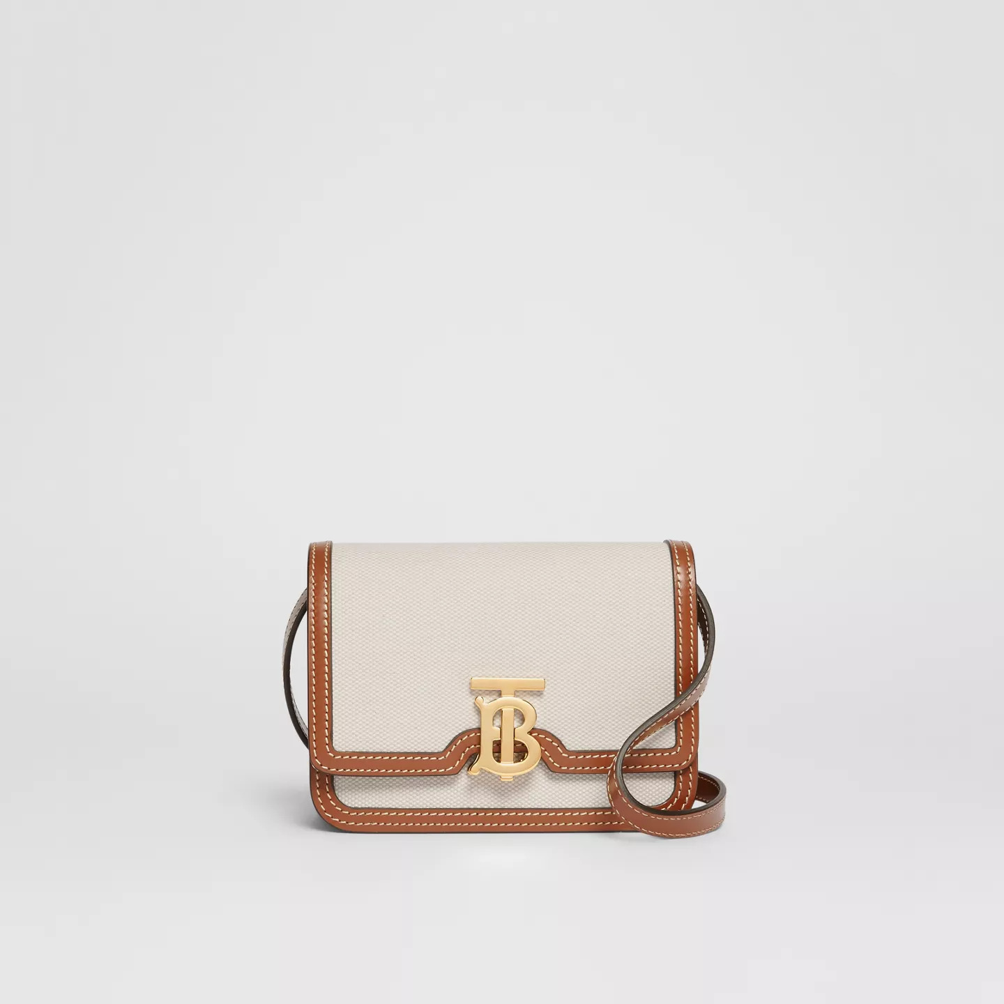 Small Two-tone Canvas and Leather TB Bag Brown High