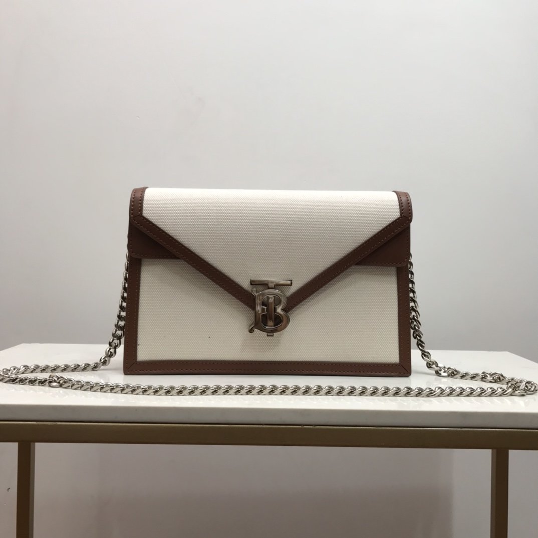 Small Two-tone Canvas and Leather TB Bag Brown High