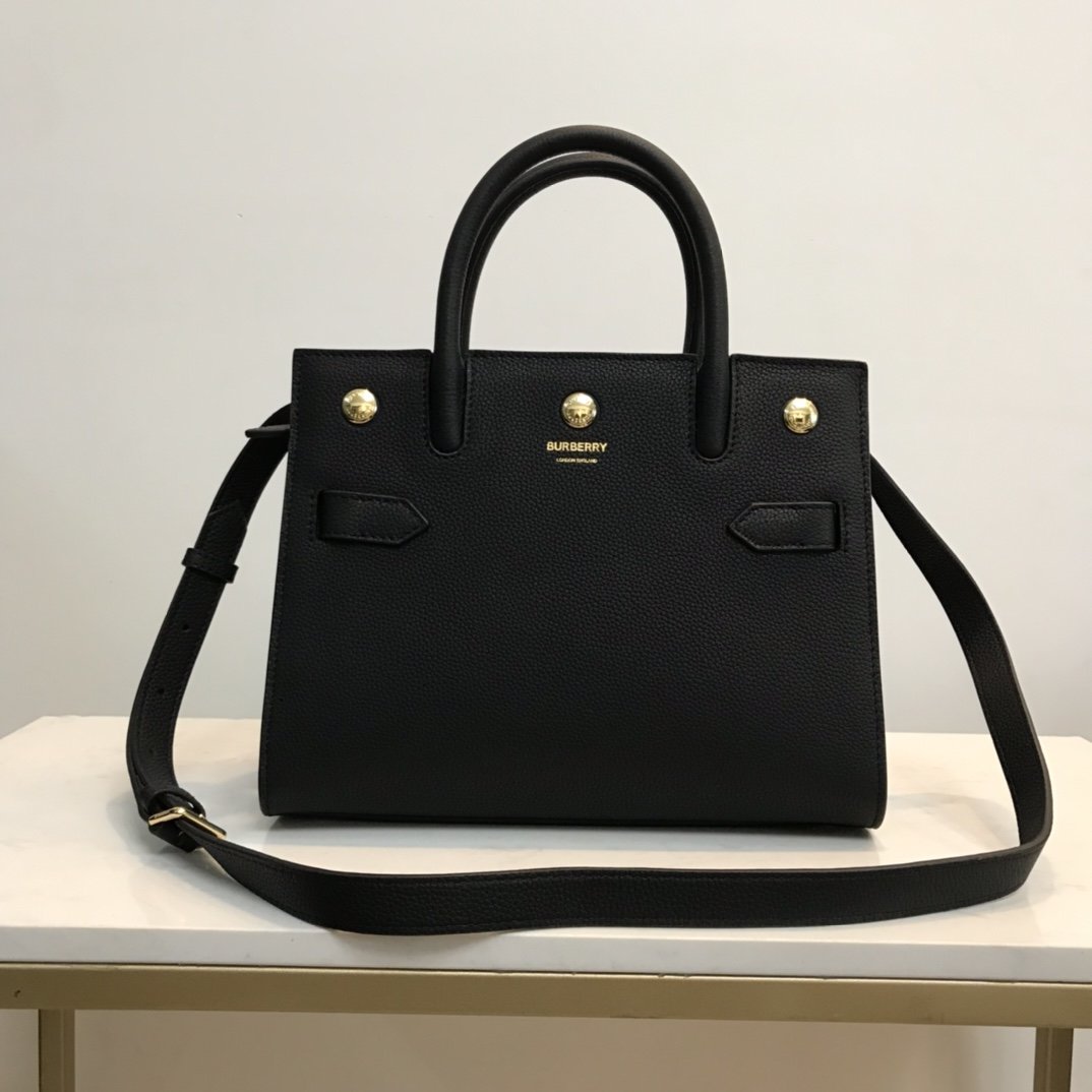 Mini Leather Two-handle Title Bag Black High