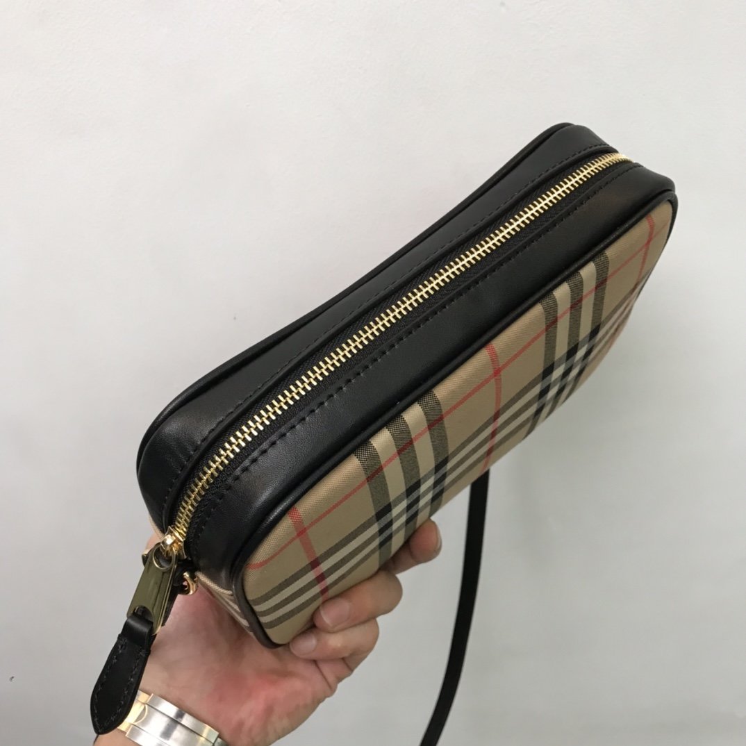 Small Vintage Check and Leather Camera Bag High