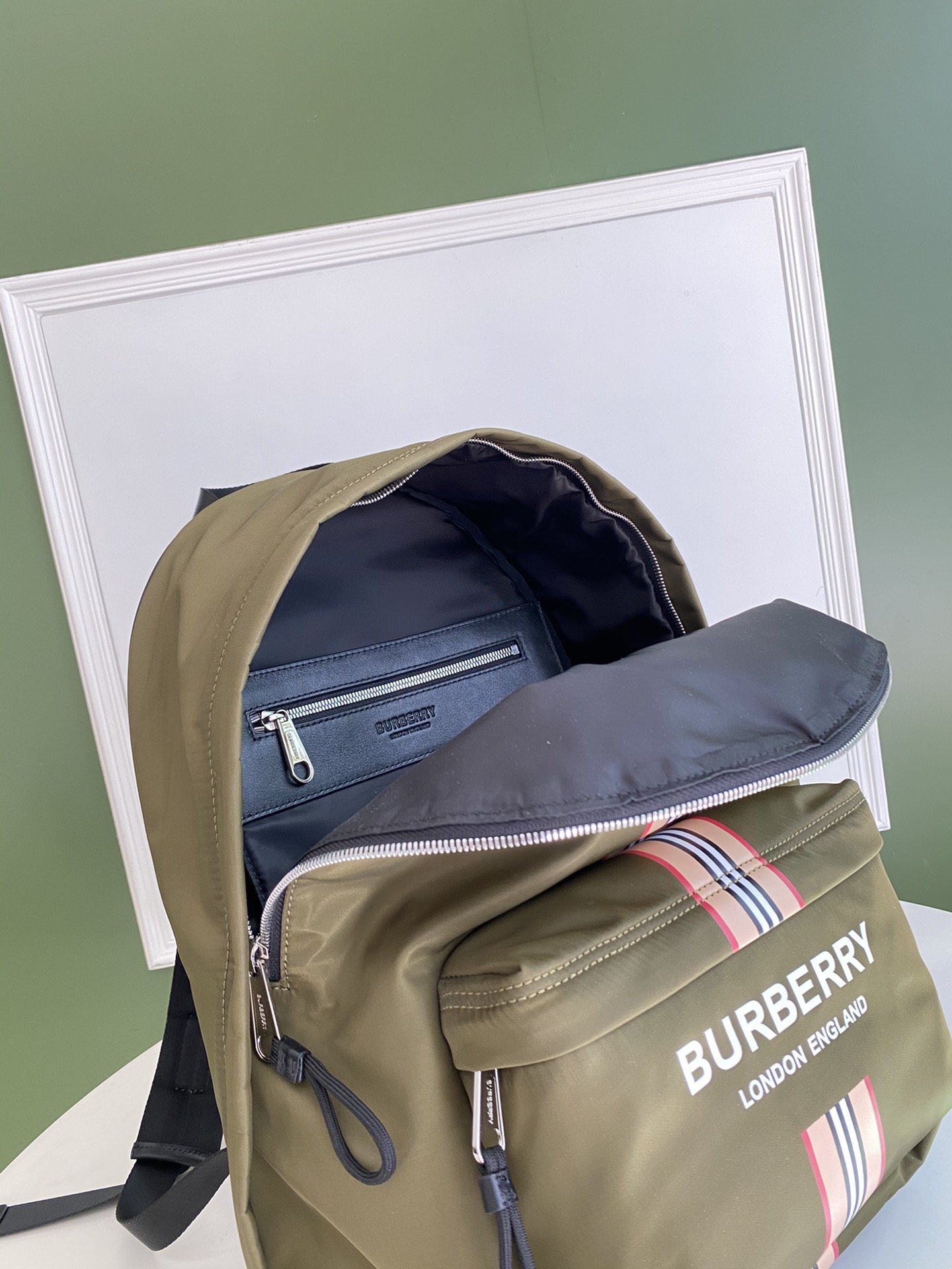 Logo and Icon Stripe Print ECONYL® Backpack Dark Olive Green High