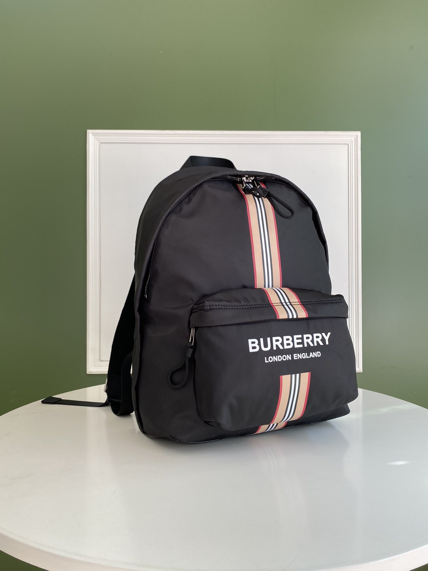 Logo and Icon Stripe Print Backpack High