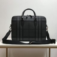 London Check and Leather Briefcase Black High