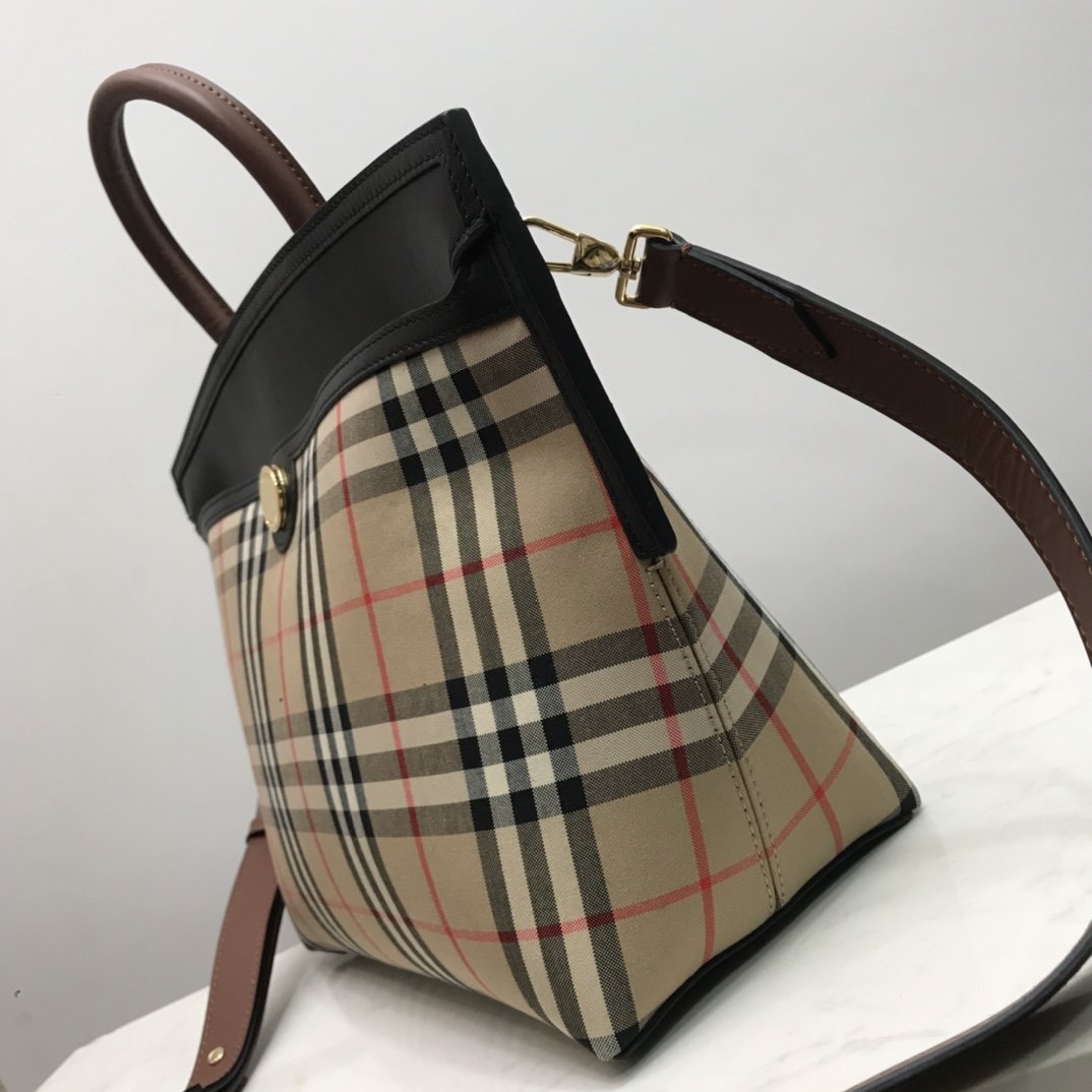 Small Vintage Check Society Top Handle Bag Archive Beige Black High