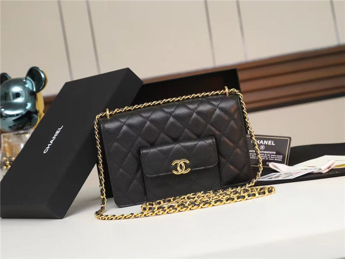 Chanel Wallet on Chain AP2829 Grained Calfskin Black Gold Metal A