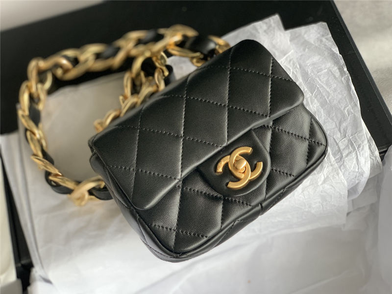 MINI FLAP BAG AS3213 Lambskin & Gold-Tone Metal Black A