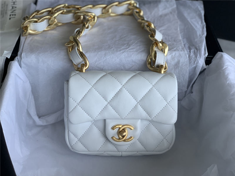 MINI FLAP BAG AS3213 Lambskin & Gold-Tone Metal White A