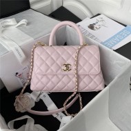 SMALL FLAP BAG WITH TOP HANDLE Grained Calfskin Gold Metal Pink A