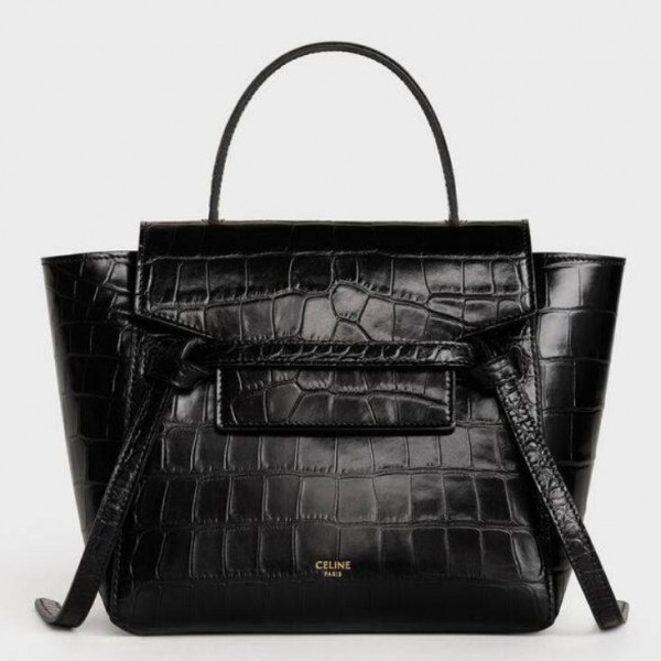 Celine Nano Belt Bag In Black Crocodile Embossed Calfskin High