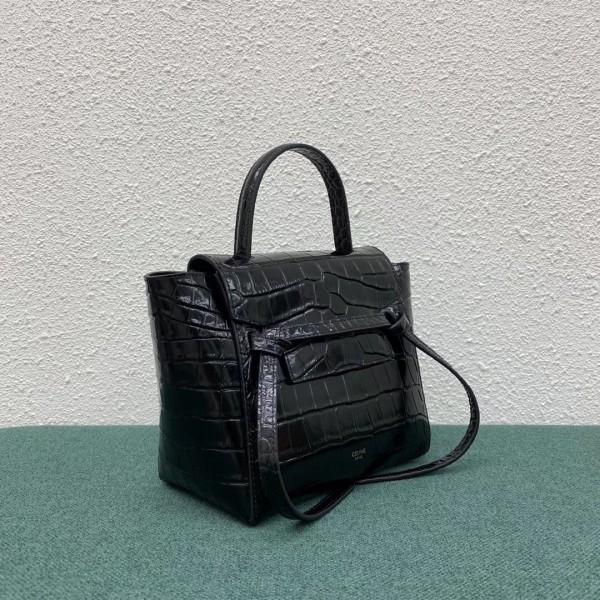 Celine Nano Belt Bag In Black Crocodile Embossed Calfskin High