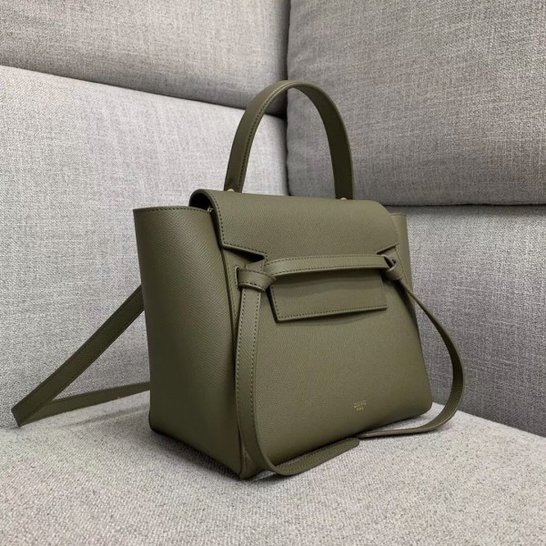 Celine Micro Belt Bag In Army Green Grained Calfskin High