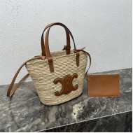 TEEN SUPPLE CELINE CLASSIC PANIER IN RAFFIA AND CALFSKIN High