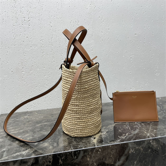 TEEN SUPPLE CELINE CLASSIC PANIER IN RAFFIA AND CALFSKIN High