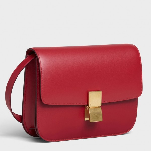 Celine Medium Classic Box Bag In Red Box Calfskin High