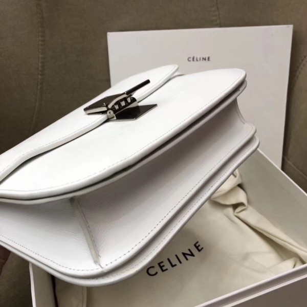 Celine Medium Classic Box Bag In White Liege Calfskin High