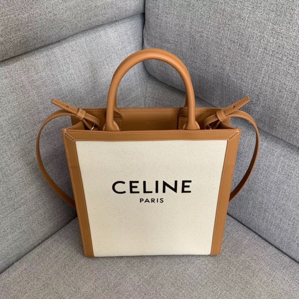 Celine Small Vertical Cabas Bag In Canvas With Logo Print High