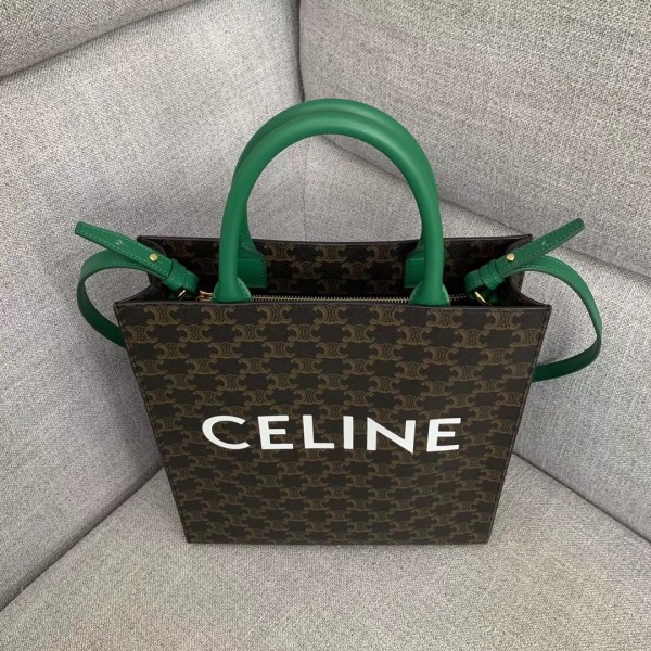 Celine Small Cabas Vertical Bag With Green Handles High