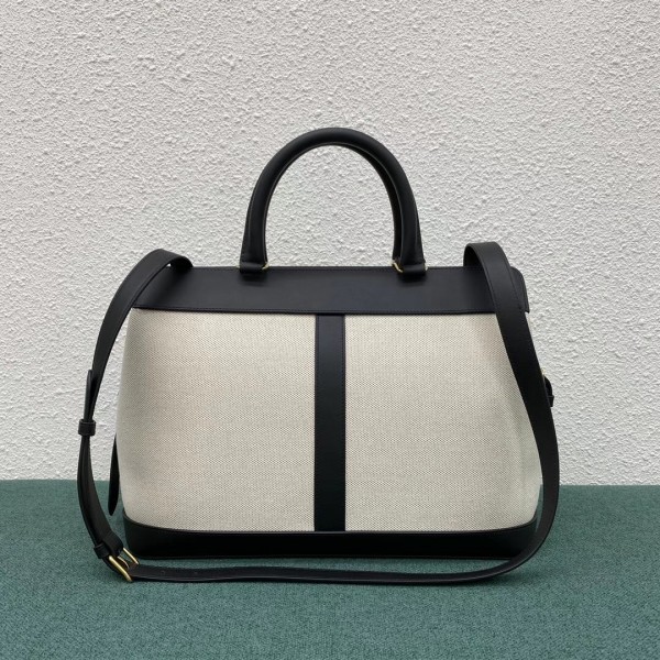 Celine Medium Cabas De France Bag In Textile And Black Calfskin High