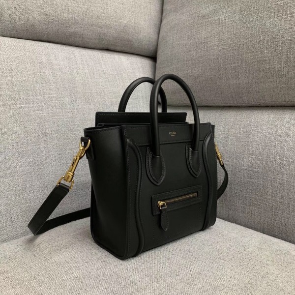 Celine Nano Luggage Bag In Black Calfskin High