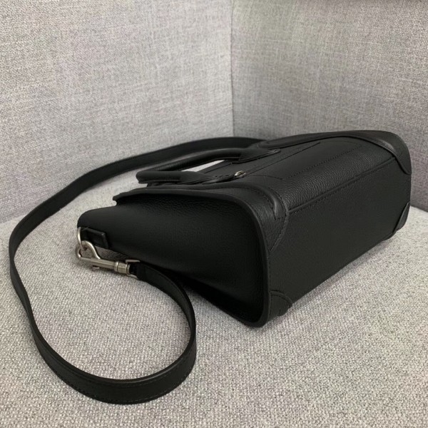 Celine Nano Luggage Bag In Black Drummed Calfskin High