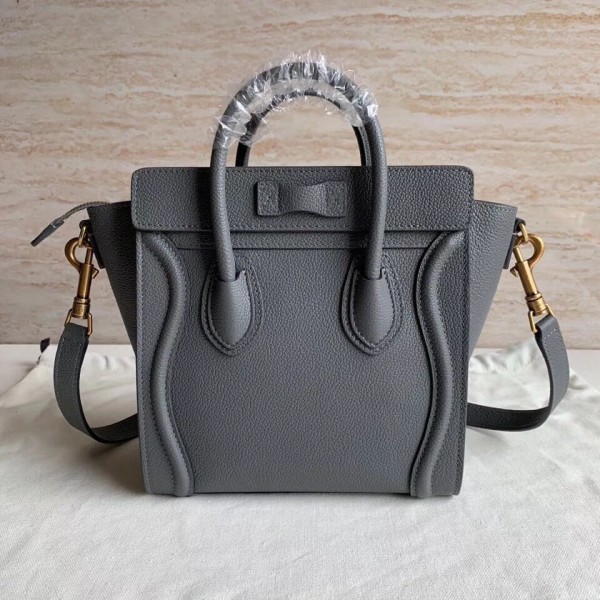 Celine Nano Luggage Bag In Kohl Drummed Calfskin High