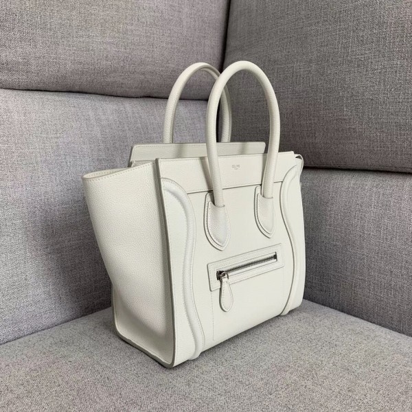 Celine Micro Luggage Bag In White Drummed Calfskin High