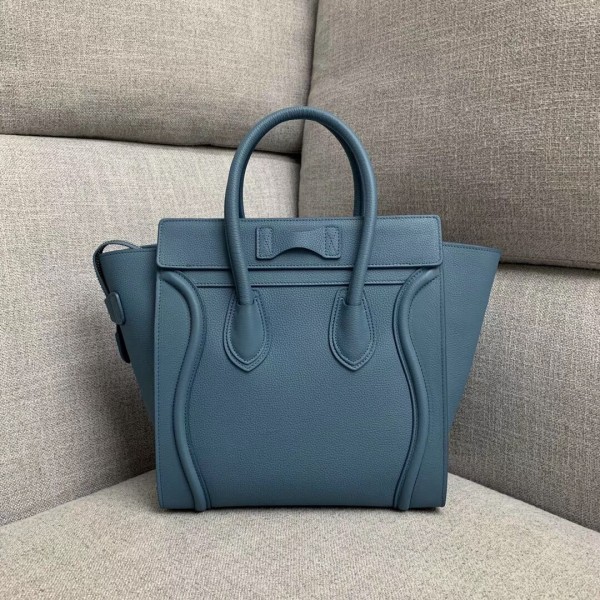 Celine Micro Luggage Bag In Slate Blue Drummed Calfskin High