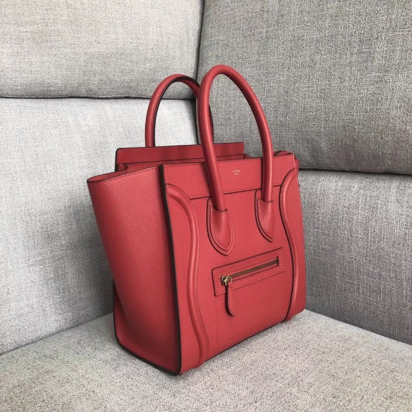 Celine Micro Luggage Bag In Red Drummed Calfskin High