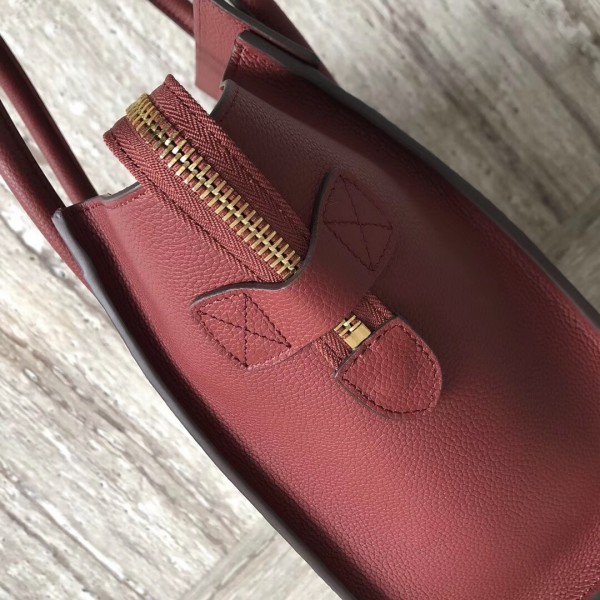 Celine Micro Luggage Bag In Burgundy Drummed Calfskin High