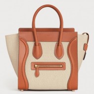 Celine Micro Luggage Bag In Canvas with Natural Calfskin High