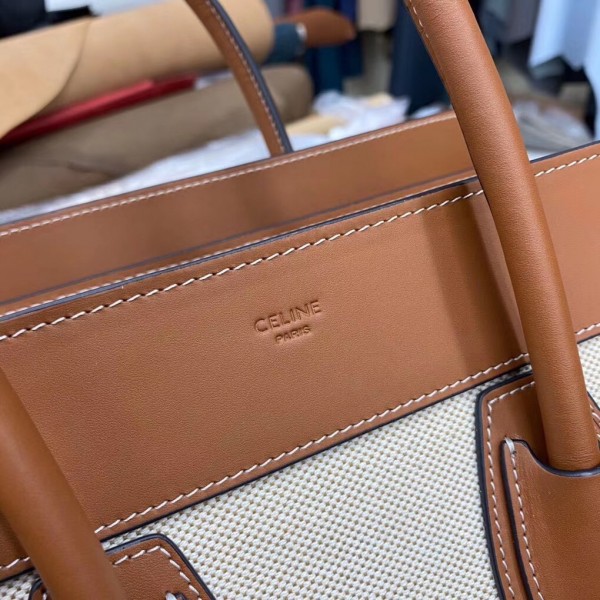 Celine Micro Luggage Bag In Canvas with Natural Calfskin High