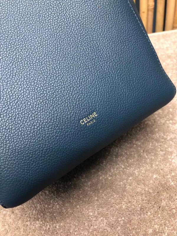 Celine Sangle Small Bucket Bag In Abyss Blue Grained Calfskin High