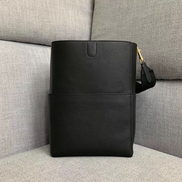 Celine Sangle Bucket Bag In Black Grained Calfskin High