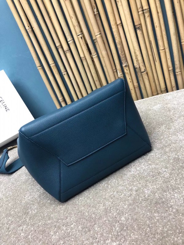 Celine Sangle Bucket Bag In Abyss Blue Grained Calfskin High