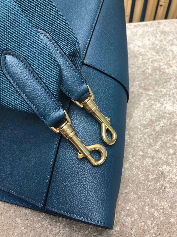 Celine Sangle Bucket Bag In Abyss Blue Grained Calfskin High