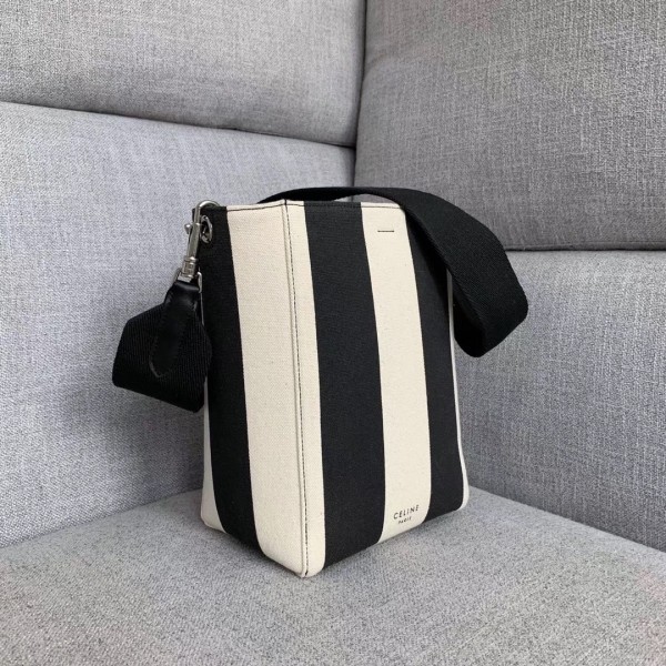 Celine Sangle Small Bucket Bag In Large Striped Textile High