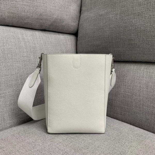 Celine Sangle Small Bucket Bag In White Grained Calfskin High