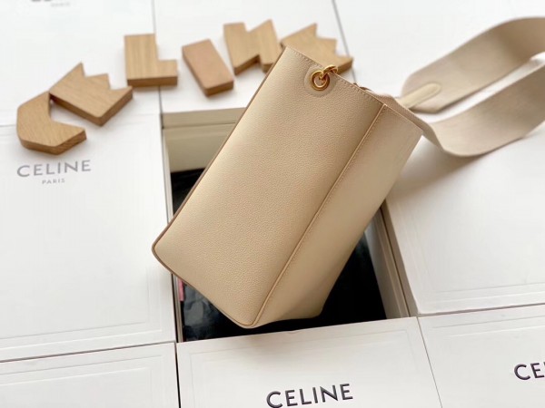 Celine Sangle Small Bucket Bag In Vanilla Grained Calfskin High