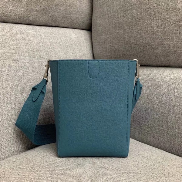 Celine Sangle Small Bucket Bag In Slate Blue Grained Calfskin High