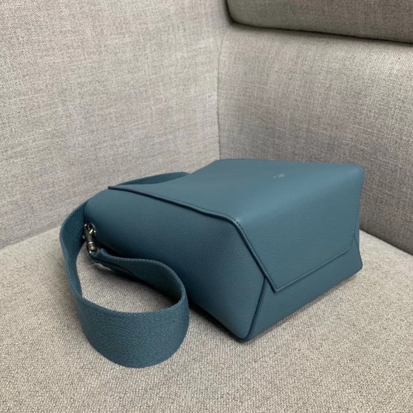 Celine Sangle Small Bucket Bag In Slate Blue Grained Calfskin High