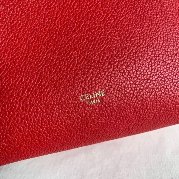 Celine Sangle Small Bucket Bag In Red Grained Calfskin High